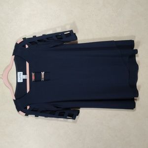05096 Joseph Ribkoff navy blue knit blouse w/ladder sleeves 6